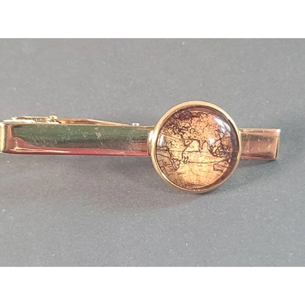 3 Piece Vintage World Map Cufflinks and Tie Clip Set